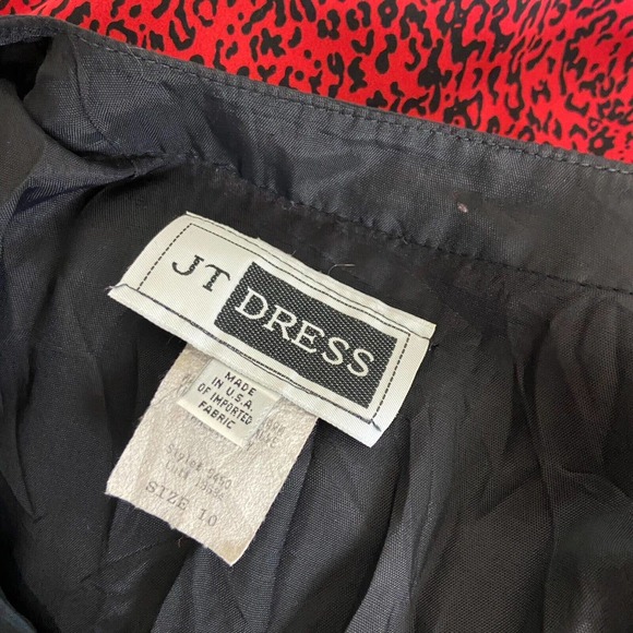 Vintage 80s Red Leopard Bow Secretary Midi Dress Pleated M Medium 1980s - Picture 10 of 10